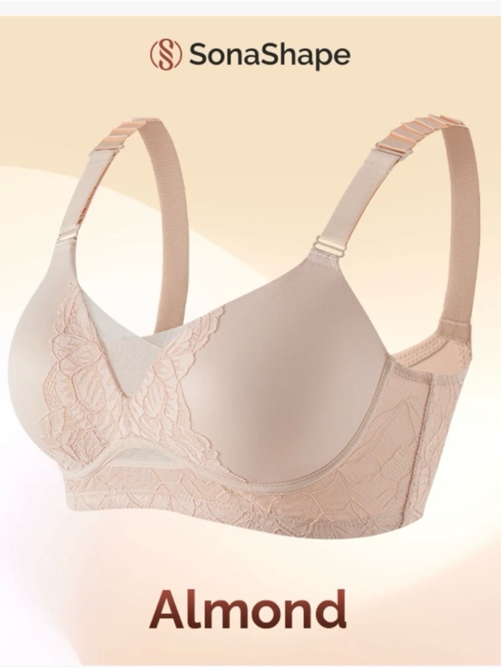 Almond Lace Support Bra - Almond